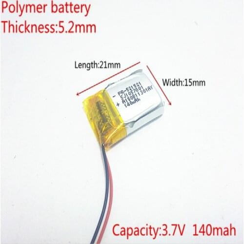 3.7V 140mAh 521521 Lithium Polymer LiPo Rechargeable Battery ion cells For Mp3 Mp4 Mp5 DIY PAD DVD E-book bluetooth headset