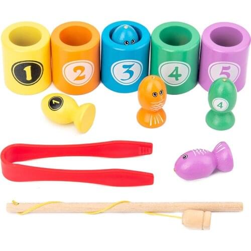 2 In 1 Montessori Materials Educational Toys for Children Wooden Fishing & Catch Fish Baby Toys Kids Colors Match Learning Toy