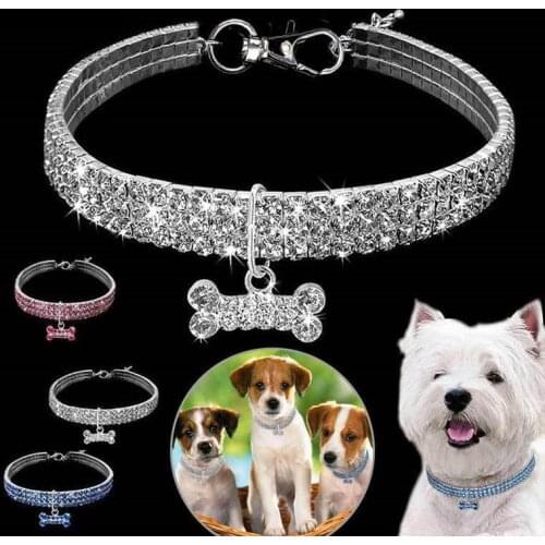 Fashion Crystal Pet Necklace Jewelry For Dogs Cats With Bone Pug Dog Necklace Pendants Cute Bling Dog Necklace Collar Extendable
