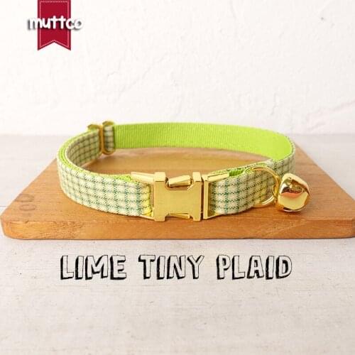 MUTTCO retail with platinum high quality metal buckle collar for cat LIME TINY PLAID design cat collar 2 sizes UCC106B