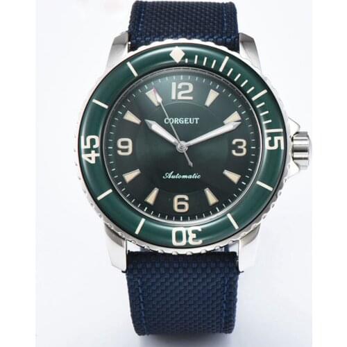 Mens Automatic Vintage Watch 45mm Super Green Luminous Canvas Strap Stainless Steel Case Male Mechanical Wristwatches Clock