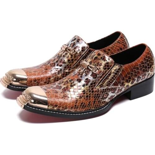 Men New Formal Orange Fashion Metal Square Toe Casual Fashion Party Wedding Dress Shoes Oxfords