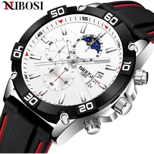 NIBOSI Mens Military Sport Watches Men Waterproof Fashion Black Silicone Strap Wristwatch Man Luxury Top Brand Luminous Watch