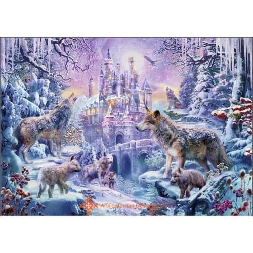 Embroidery Counted Cross Stitch Kits Needlework - Crafts 14 ct DMC color DIY Arts Handmade Decor - Wolves under the Castle