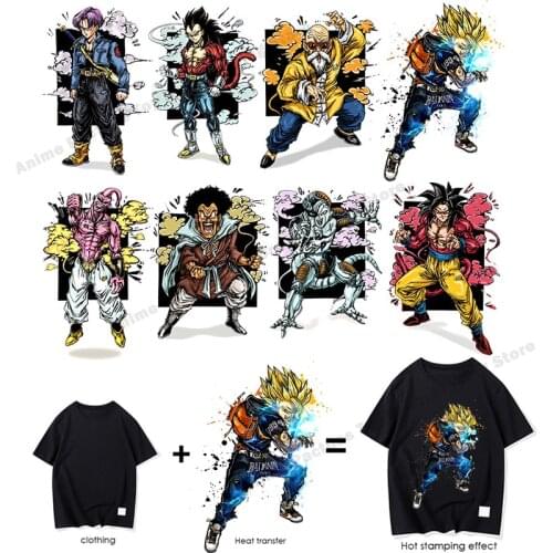 Dragon Ball Z anime cartoon Goku Vegeta Tenanques Flizza Patches for Clothing Heat Transfer Stickers Iron on Patches for Clothes