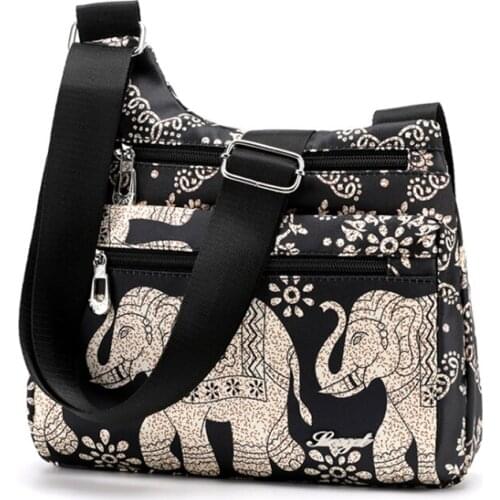Nylon Flower Print Multi-Pocket Light Weight Crossbody Purse Bags for Women Travel Shoulder Bag