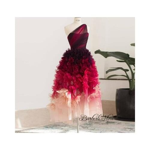 Charming Mix Color Ruffles Tulle Prom Gowns A-line Tulle Mid-Calf Formal Dresses Women Lace Up Vestido De Mulher