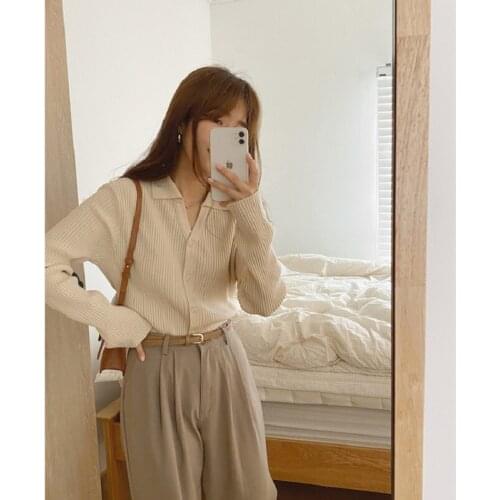 2021V-neck autumn and winter wear both inside and outside ins wild basic thin pit sweater cardigan sweater