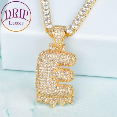 White Color Drip Bubble Letters A-Z Single Pendant For Men Women Gold Color Cubic Zircon Hip Hop Necklaces Jewelry