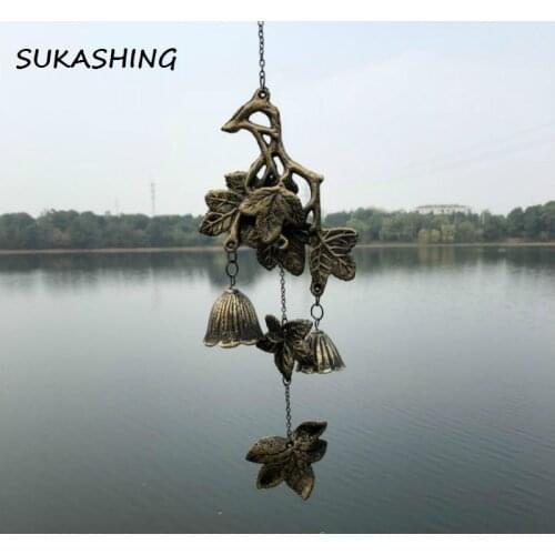 Hanging Branch and Leaf Garden Cast Iron Bell Rustic Relaxing Tranquil Yard Home Outdoor Living Wind Chimes Decor
