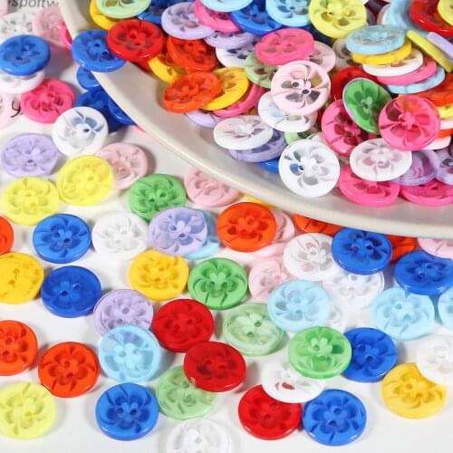 100pcs/lots 14x2mm Resin Buttons Color Transparent Flowers Shape Buttons For DIY Crafts Sewing Clothes Garment Accessories