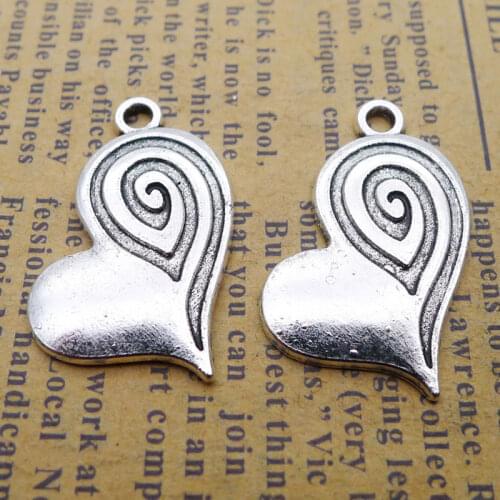 RAINXTAR Antique Silver Color Alloy Swirl Heart Pendant Charms Fit Jewelry Making 15*24mm 10pcs AAC045