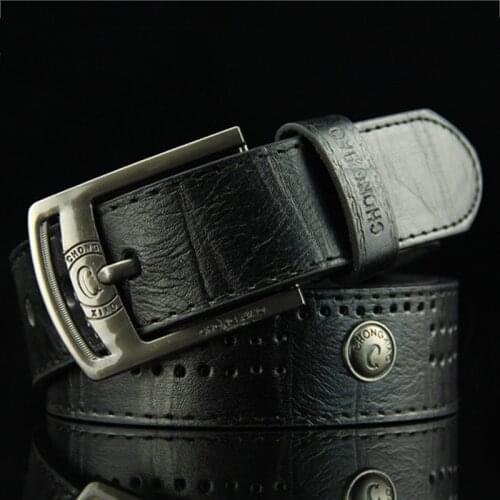 High Quality Men Vintage Needle Buckle Style Leisure Male Belt hollow-out Rivet Punk PU Leather mens Jeans Wide Belt