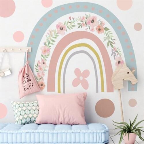 Rainbow Heaven Flower Self-adhesive Wall Sticker For Kids Bedroom Nursery Decoration Wallpaper Girls Room DIY Decor Mural Decals