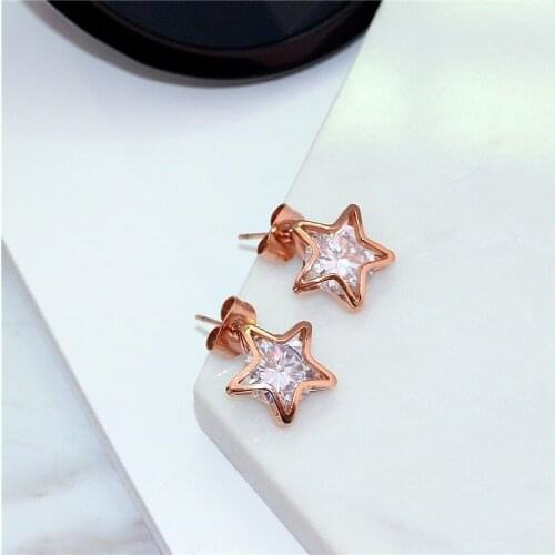 YUNRUO 2017 Rose Gold Color Zirconia Crystal Star Earring Titanium Steel Jewelry Woman Fashion Birthday Gift for Girl Never Fade