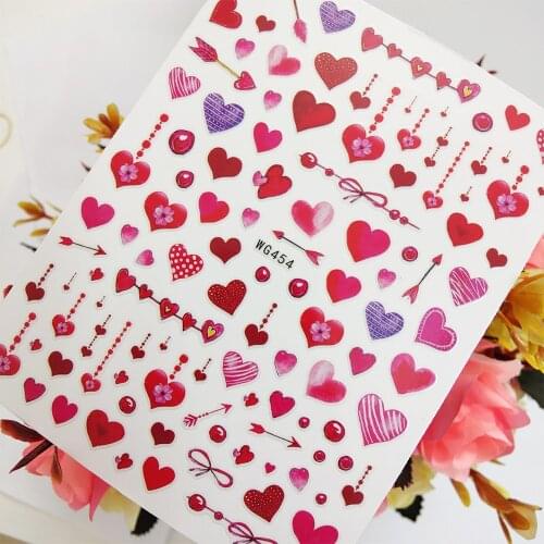 Pink Sweet Love Heart 3D Stickers Sliders for Nails Self Adhesive Nail Art Decoraciones Foil Design Manicure Accesorios
