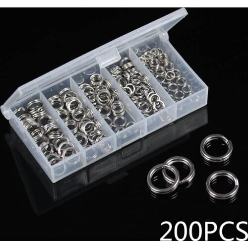 200pcs/set Quality SUS Stainless Steel Fishing Split Rings Double Loop Connectors Tackle Mixed 5~9MM Lures Fishing Accessoies