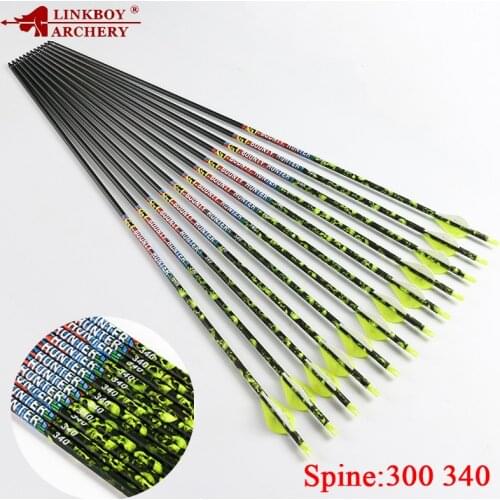 6/12pcs Linkboy Archery Pure Carbon Arrows Shaft Spine 300 340 600 30inch 2inch Plastic Vanes 75gr Tips for Compound Bow Hunting