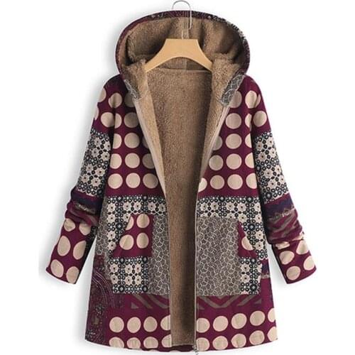 Hoodies Print Parka Mujer Winter Coats Women Thicken Velvets Plus Size Liner Tops Pockets Loose Warm Ladies Down Cotton Jacket