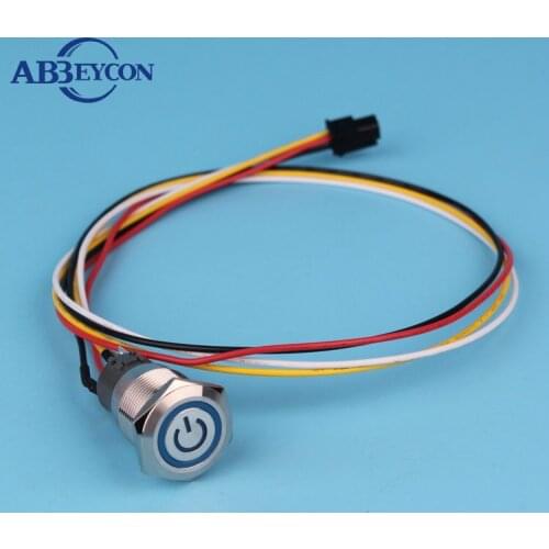 TY 1946F Customized 19mm Flat round head momentary ring LED power logo switch with connector