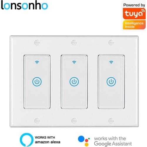 Lonsonho Tuya Smart Wifi Switch US 1 2 3 Gang Touch Panel Wireless Remote Control Light Switch Compatible Alexa Google Home