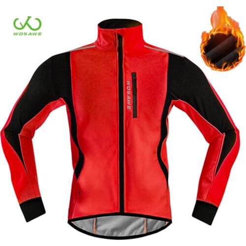 WOSAWE Waterproof Windproof MTB Motorcycle Jacket Men Winter Thermal Fleece Reflective Bicycle Wear Slim Fit Motocross Coat