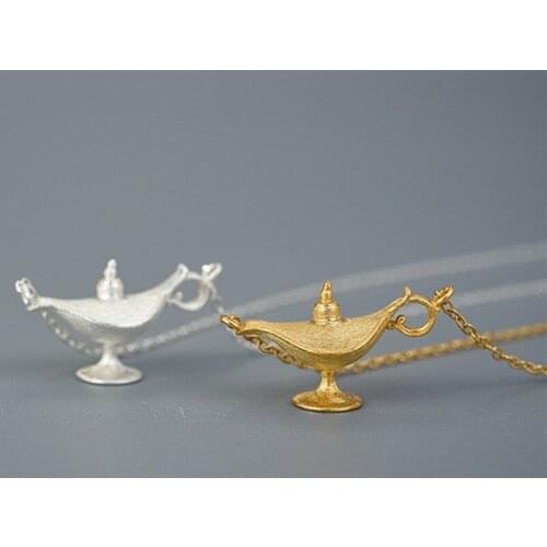 925 Sterling Silver Aladdin Magic Lamp Necklace Pendant Wish Lamp Jewelry For Women Girls Birthday Gifts