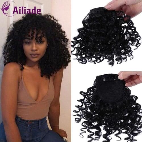 AILIADE Women Afro Kinky Curly Bang Fake Fringe Clips In Bangs Wig Hair Natural Black Bang Synthetic Hair Extension