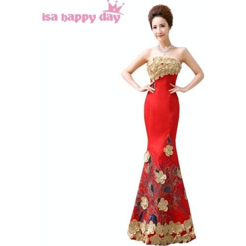 Women red strapless bride night dress long special occasion floor length dresses evening wear 2020 pageant gown mermaid W2223