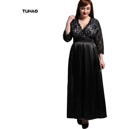 TUHAO Sexy Party Lace Dress Maxi Long Dresses Woman Three Quarter Vintage Vestidos Femme Elegant Clothes Plus Sizes 6XL 7XL CM17