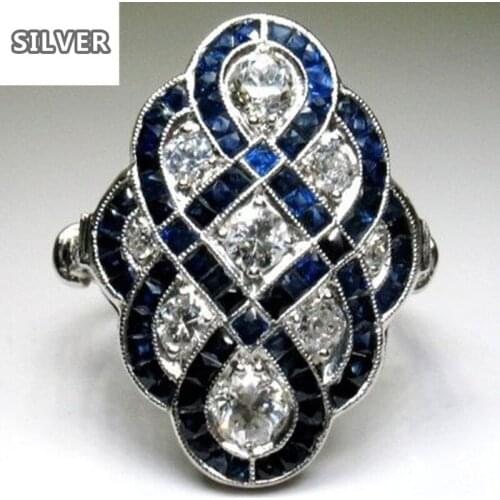 925 Anillos Silver Vintage White Stone Rings For Women Ring Dark Blue Enamel. Epoxy Ring Luxury Jewelry Bague Femme Girl Mujer