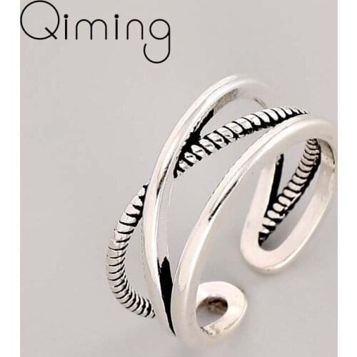 2021 Handmade Geometric Rings For Women Antique Silver Twist Cross Vintage Jewelry Open Adjustable Men Finger Ring Bague