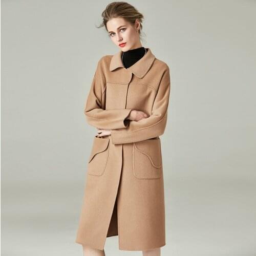 Women s winter coat camel Double sided wool cashmere outwear 2019 autumn plus size ladies fashion overcoats long free ship
