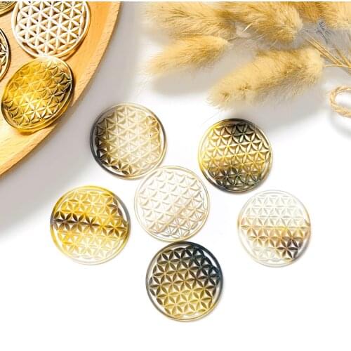 1PC 30mm Natural Round Flower of Life Mother of Pearl Shell Charms Pendant Hollow Shell for DIY Jewelry Making Necklace Earrings