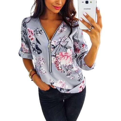 2021 Summer Women Clothes Floral Print Tops 3/4 Sleeve V-neck Plus Size Office Blouse Fashion Streetwear Woman Blouses Shirts