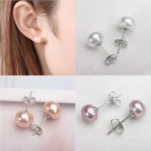 3 Pairs 925 Sterling Silver Real Freshwater Pearl Stud Earrings Kit White Purple Pink Natural Pearl Stud Earrings Set