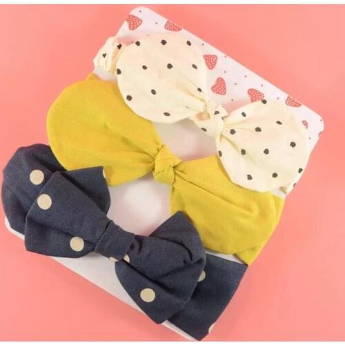 High Quality 3Pcs/Set Floral Bows Baby Headband Dot Bowknot Baby Girl Headbands Cotton Kids Hair Band Girls Hair Accessories