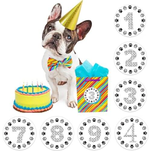 4.5c'm Dog Footprints Number Stickers Pets' Party Supplies Labels Pet Birthday Party Decoration Gift Box Packing Seal Stickers