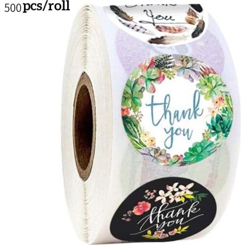 500Pcs/Roll Thank You Flower Stickers Self Adhesive Handmade Labels Wedding Favors Gift Party Decoration
