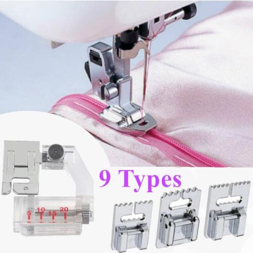 9Types Domestic Sewing Machine Crimping Presser Foot Tucker Non-stick Ruler Hemming Foot Household Necessities Parts