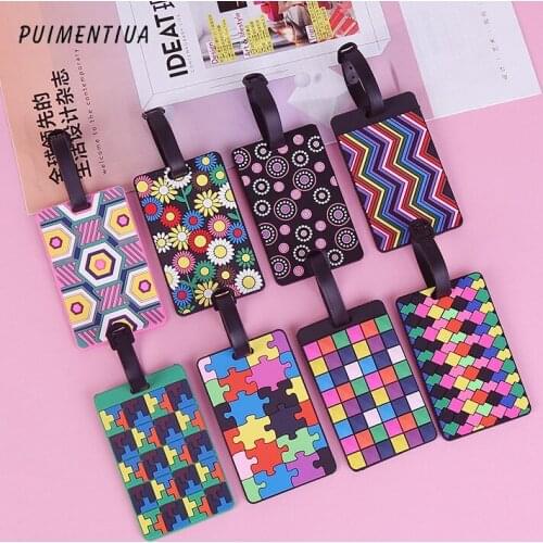 Adisputent Luggage Card Silicone Name Hang Tag Creative National Style Multi-color Geometric Cartoon Hangtag Luggage/Suitcase