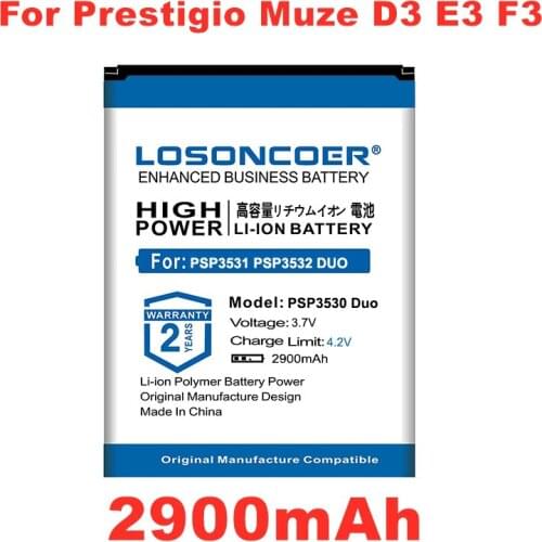 LOSONCOER 2900mAh PSP3530 Battery For Prestigio Muze D3 E3 F3 PSP3530 DUO PSP3530DUO PSP3531 PSP3532 DUO Muze A7 PSP7530 DUO