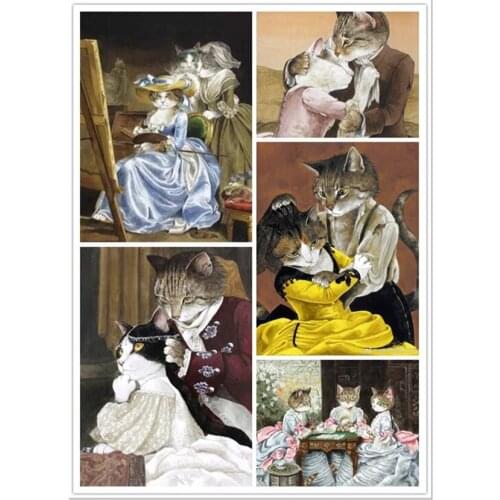 5D DIY Full Round Diamond Painting Funny Medieval Cat Cross Stitch 3D Embroidery Rhinestone Mosaic Home Decor Gift Y1700