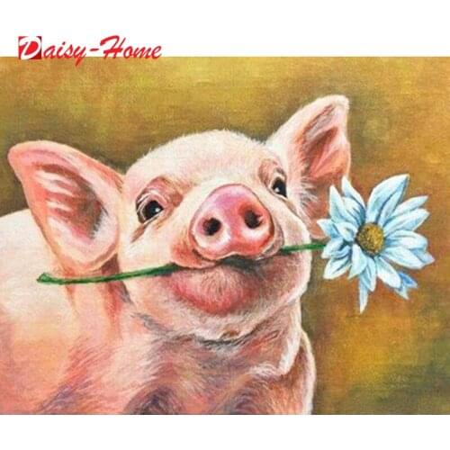 DIY 5D Diamond Painting Pig Animal Diamond Embroidery Cross Stitch Flowers Mosaic Full Round Rhinestones Wall Sticker Decor Gift