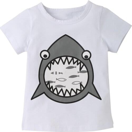 Brand Baby Boys T Shirts Shark Pattern Kids T-shirts for Boys Clothes Children Short Sleeve Shirts Striped Boy Summer Tops Tees