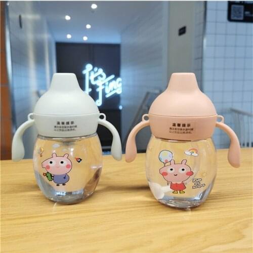 New baby duckbill cup, cute cartoon piggy with handle, learn to drink cup, baby plastic sling water bottle