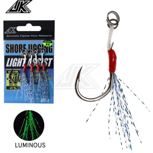 JK Light Game Assist Hooks Glow Shore Casting jigging Saltwater Jig Hook For Sea Fishing Mustad jig Lure Fishhooks Accessories