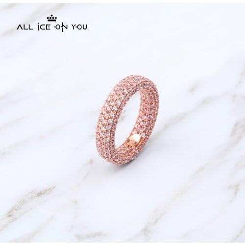 ALLICEONYOU Best Quality 925 Sterling Fashion Street AAA Cubic Zircon Ring Ratatoble 3 Row CZ Hip Hop Silver Jewelry Gifts