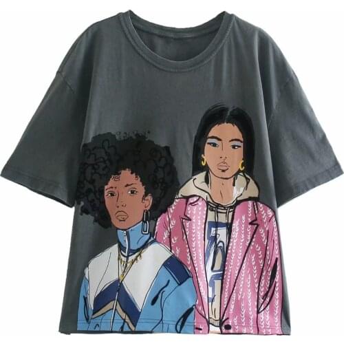 Summer Womens Clothing Character Cartoon Image Print Loose Short-sleeved T-shirt Good Quality