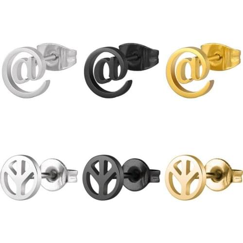 Fashion peace Symbol @ Stainless steel Stud Earrings Simple Style Shaped For Women Girls Simple Style Ear Jewelry Gifts